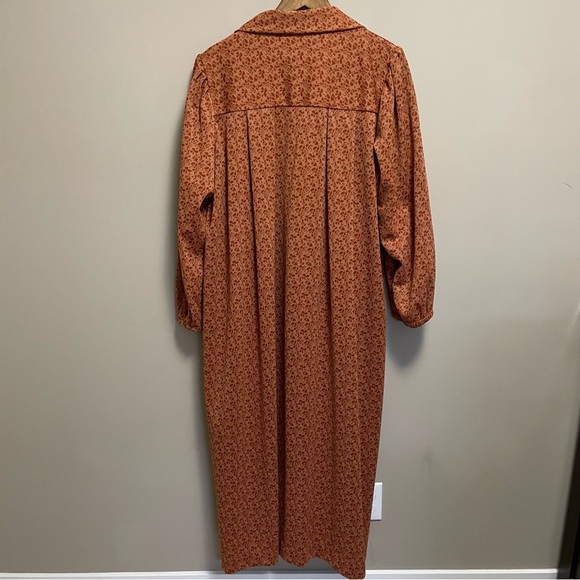 Vintage 50s 60s Orange Rust Floral Print Dress Coat Size XL - Picture 10 of 11